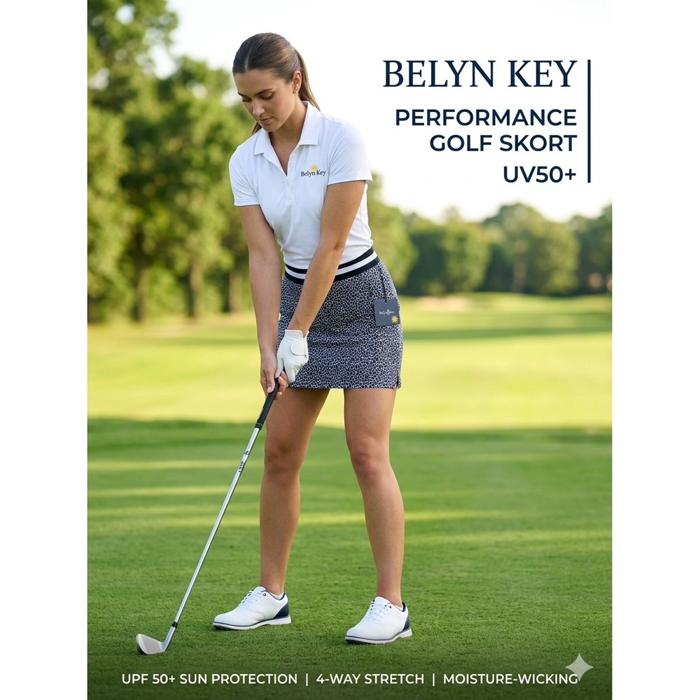 Belyn Key Performance Skort Size S Navy Gigi Print City Skort Golf Tennis UPF50+